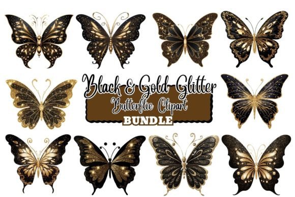 Download Black and Gold Glitter Butterflie Clipat - Butterflie Collection