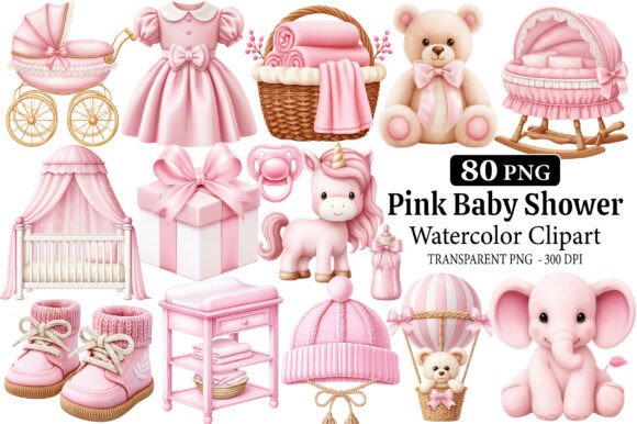Download Pink Baby Shower Clipart Watercolor PNG - Watercolor Collection