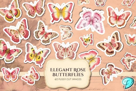 Download Elegant Rose Butterflies Fussy Cuts Pack - Butterflie Collection