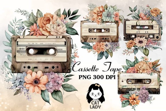 Download Vintage Cassette Tape Floral Watercolor - Watercolor Collection