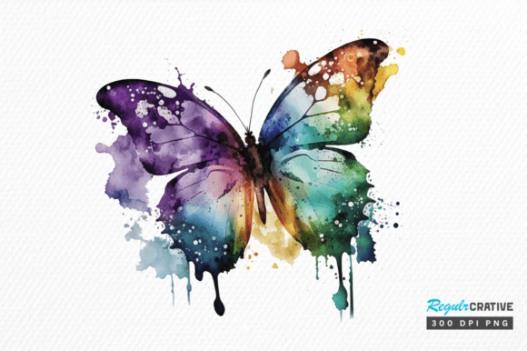 Download Watercolor Rainbow Butterflie Clipart - Premium Bundle