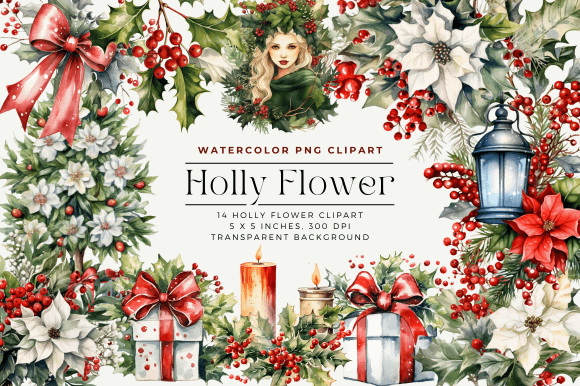 Download Watercolor Holly Flower Clipart - Watercolor Collection