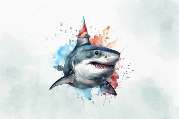 Download Birthday Shark Watercolor PNG Design - Watercolor Collection