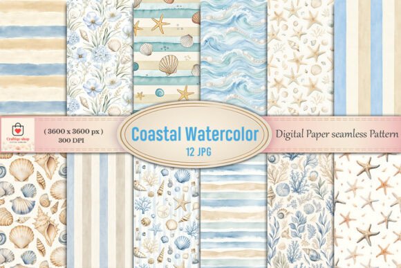Download Coastal Watercolor Digital Paper Bundle - Watercolor Collection